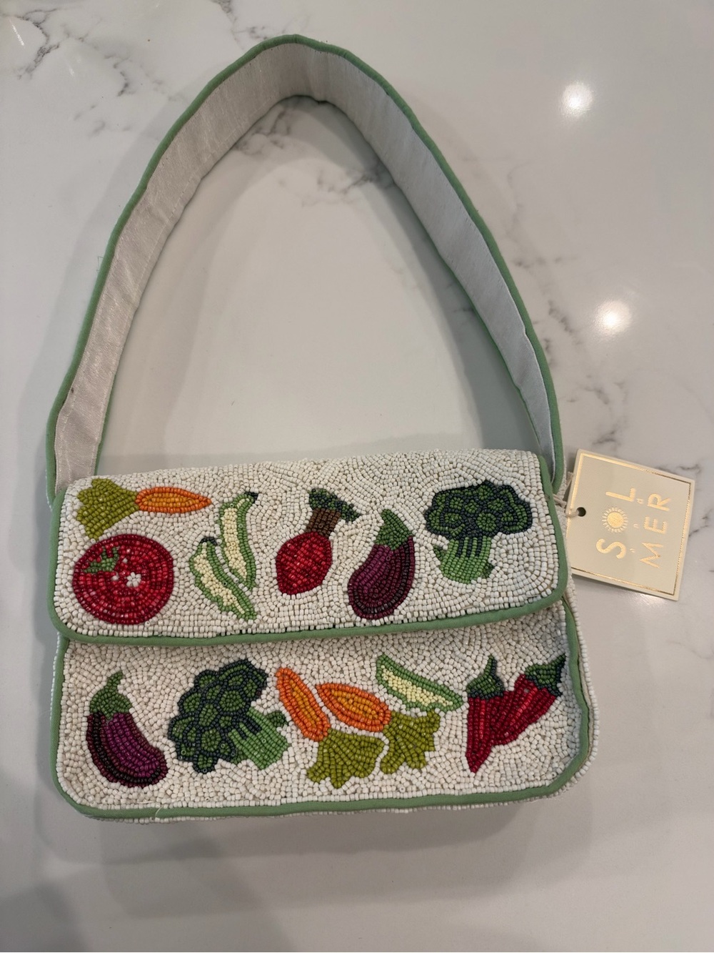 SOL and Mer Beaded Shoulder Bag with Colorful Veggies BRAND NEW